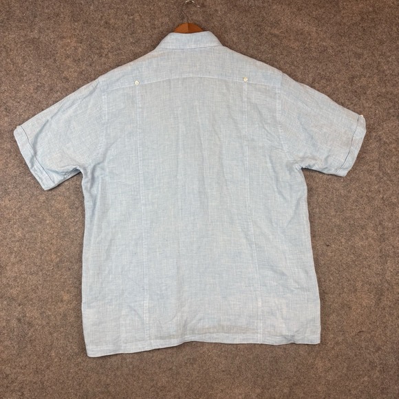 San Cristobal Shirt Mens Large Guayabera Mexican Wedding Button Up 4 Pocket Blue - Picture 2 of 9